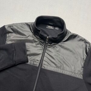 Hugo Boss Mens XL Regular Fit Full Zip Mixed Media Jacket Black Mock Neck Logo